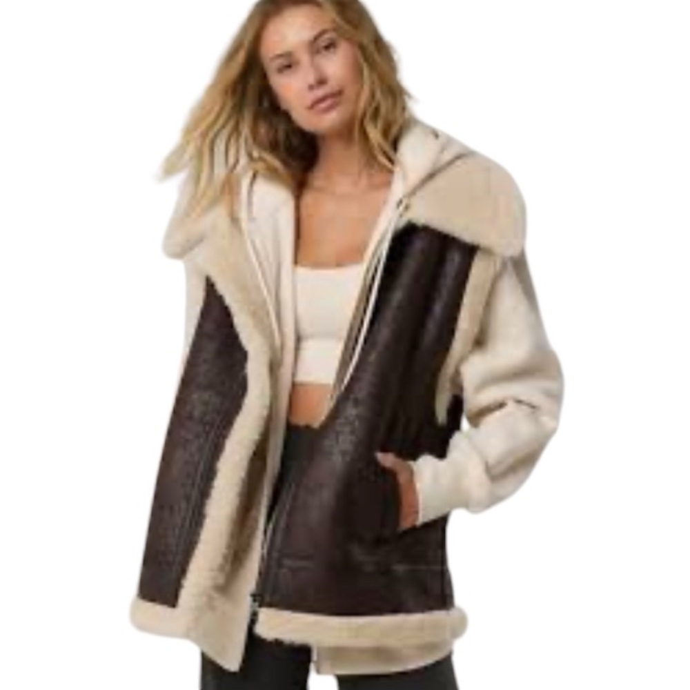 aerie Cream and Brown Vest with Plush Sherpa Lining